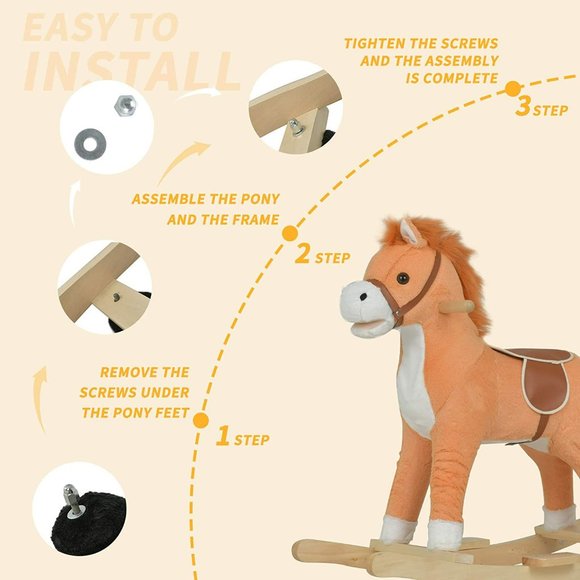 Kids Rocking Horse, Kids Wooden Rocking Horse - Tan - Picture 6 of 7